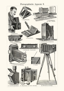 Plakat grafika TECHNIKA Stare aparaty fotograficzne REPRINT