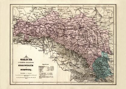 Plakat grafika MAPY Galicja Galicya Lwów Kraków Tatry 1879 REPRINT