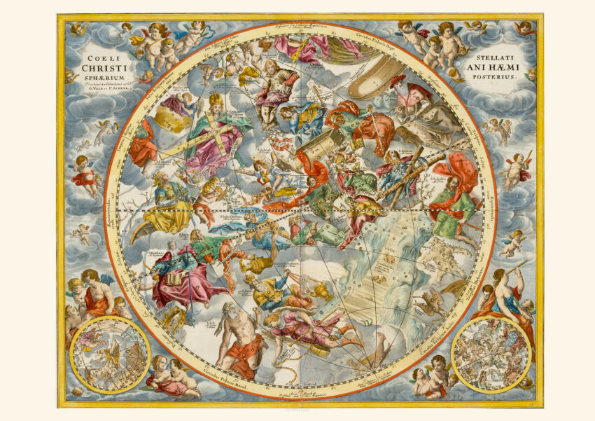 Plakat grafika Piękna mapa NIEBA Astronomia 2 Andreas Cellarius 1708 REPRINT