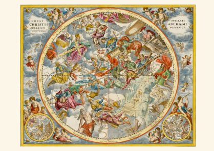 Plakat grafika Piękna mapa NIEBA Astronomia 2 Andreas Cellarius 1708 REPRINT