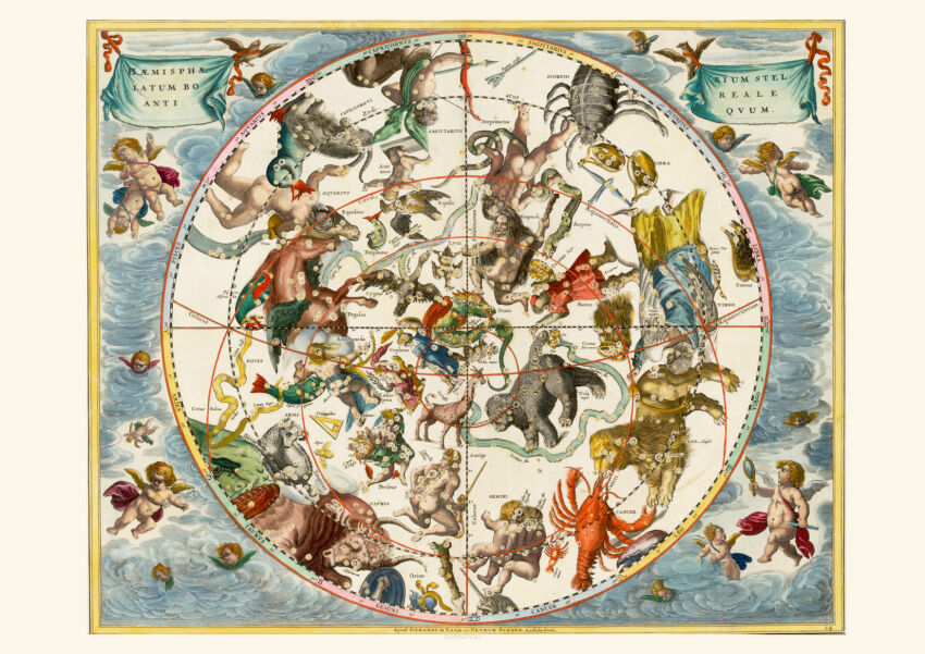 Plakat grafika Piękna mapa NIEBA Astronomia 1 Andreas Cellarius 1661 REPRINT