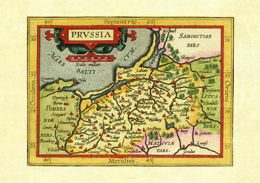 Plakat grafika MAPA Ortelius Mapa Polska Prusy Pomorze  REPRINT