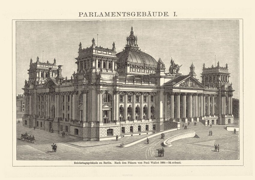 Plakat grafika ARCHITEKTURA Gmach parlamentu Rzeszy w Berlinie REPRINT