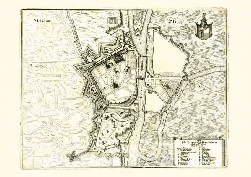 Plakat grafika Mapa 1650 MERIAN SZCZECIN PLAN MIASTA REPRINT