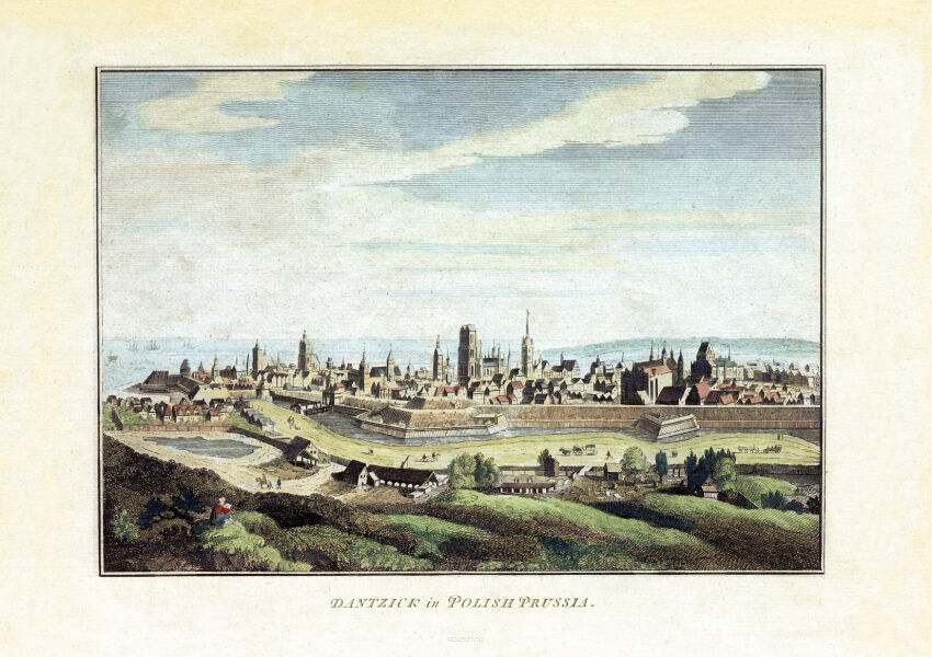 Plakat grafika Gdańsk Widok panorama miasta 1800  REPRINT